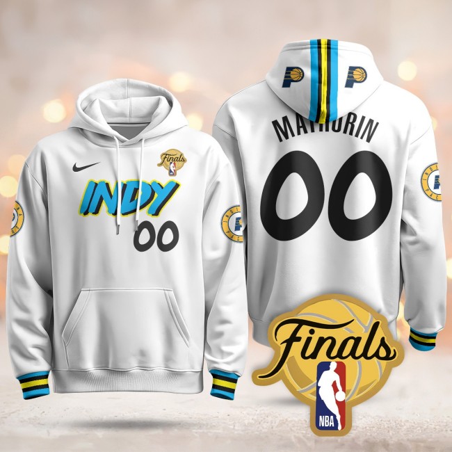 Men's Indiana Pacers #00 Bennedict Mathurin White 2024-25 City Finals Patch Stitched Hoodie