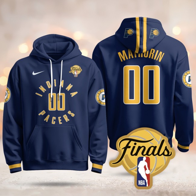 Men's Indiana Pacers #00 Bennedict Mathurin Navy Icon 2025 Finals Patch Stitched Hoodie