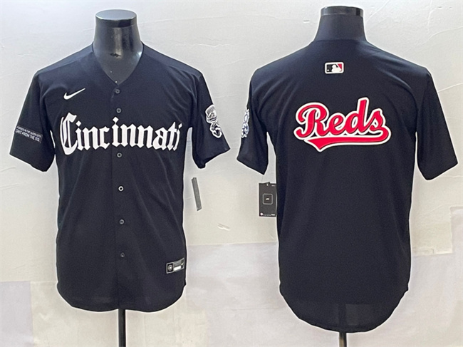 Men's Cincinnati Reds Team Big Logo Black 'Gothic Queen City Edition' Vapor Premier Limited Stitched Baseball Jersey