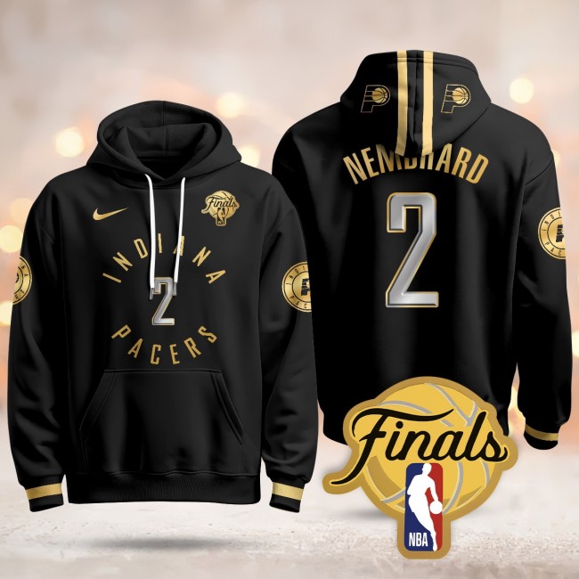 Men's Indiana Pacers #2 Andrew Nembhard Black Gold 2025 Finals Patch Stitched Hoodie