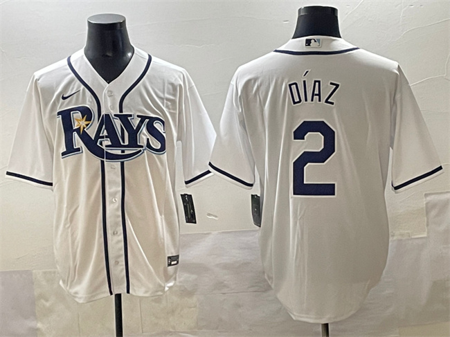 Men's Tampa Bay Rays #2 Yandy Diaz White Cool Base Stitched Baseball Jersey
