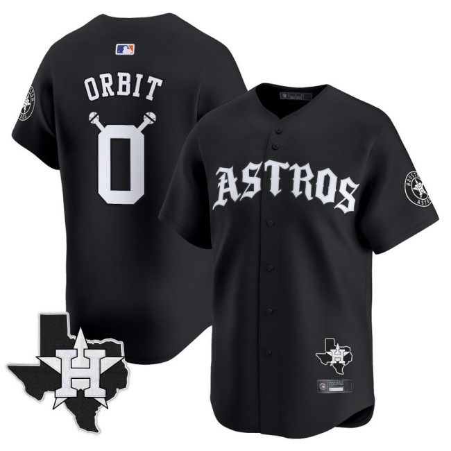 Men's Houston Astros #0 Orbit 'Old English Edition' Black Vapor Premier Limited Stitched Baseball Jersey