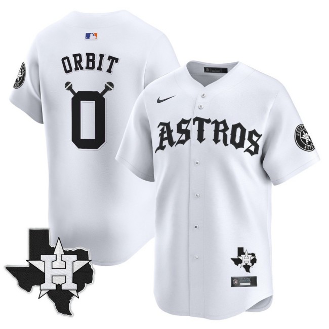 Men's Houston Astros #0 Orbit 'Old English Edition' White Vapor Premier Limited Stitched Baseball Jersey - State Map Patch