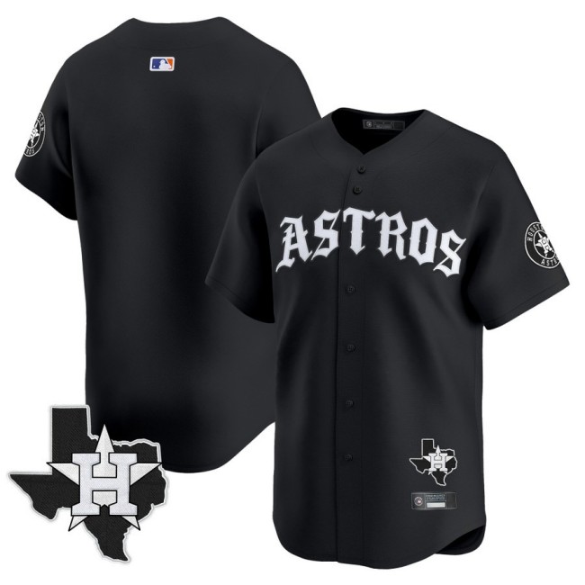 Men's Houston Astros Team Blank 'Old English Edition' Black Vapor Premier Limited Stitched Baseball Jersey - State Map Patch