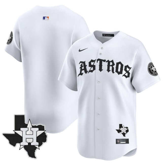 Men's Houston Astros Team Blank 'Old English Edition' White Vapor Premier Limited Stitched Baseball Jersey - State Map Patch