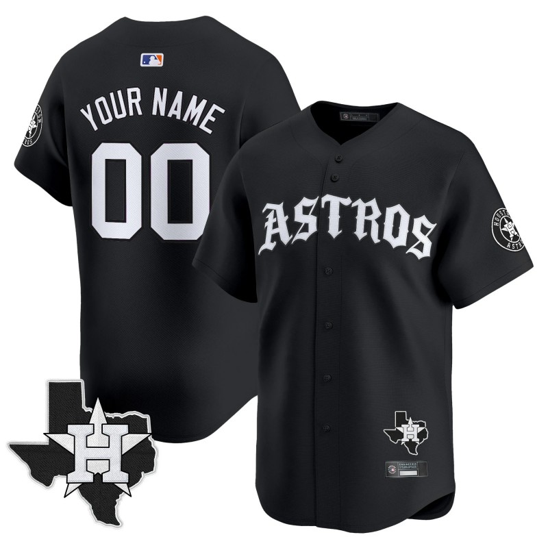 Houston Astros Active Player Custom 'Old English Edition' Black Vapor Premier Limited Stitched Baseball Jersey - State Map Patch
