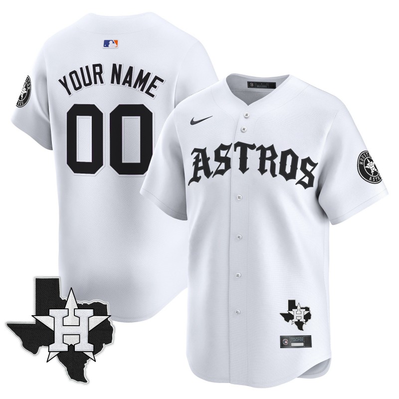 Houston Astros Active Player Custom 'Old English Edition' White Vapor Premier Limited Stitched Baseball Jersey - State Map Patch