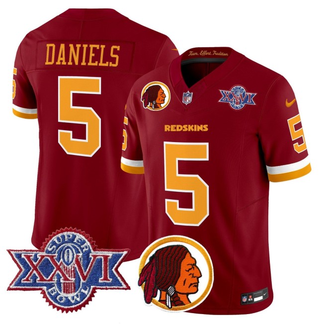 Men's Washington Redskins #5 Jayden Daniels Burgundy Throwback 1992 Super Bowl XXVI Patch Nike Vapor Limited NFL Jersey