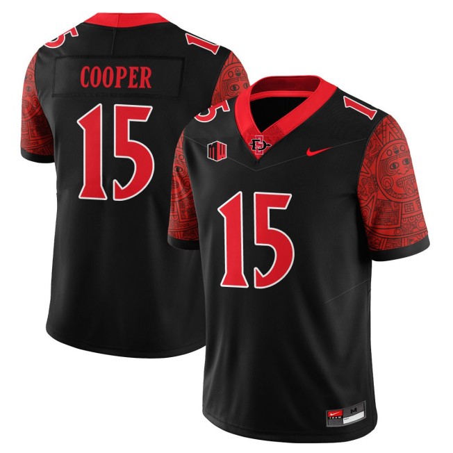 Men's SDSU Aztecs FB  #15 Marquez Cooper Nike 2025 Limited Football Stitched Jersey - Black Scarlet