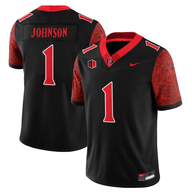 Men's SDSU Aztecs FB  #1 Chris Johnson Nike 2025 Limited Football Stitched Jersey - Black Scarlet