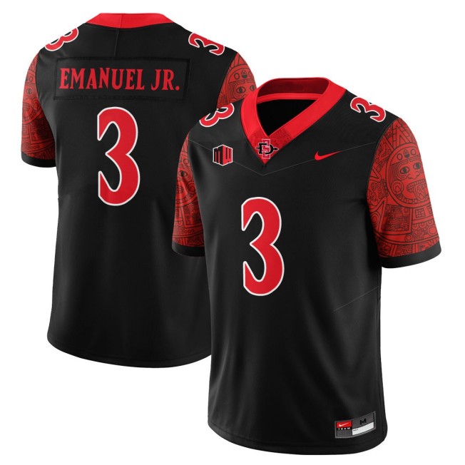 Men's SDSU Aztecs FB  #3 Bert Emanuel Jr. Nike 2025 Limited Football Stitched Jersey - Black Scarlet