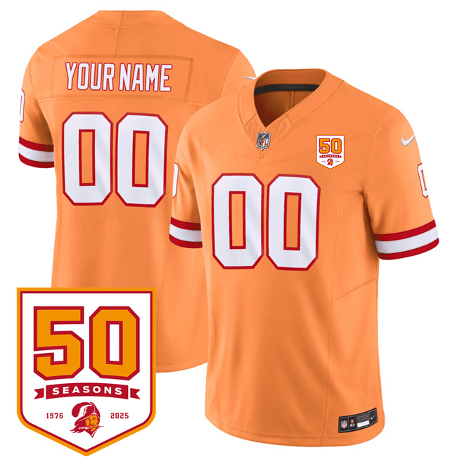 All Gender Tampa Bay Buccaneers Custom Orange 2025 F.U.S.E. 50th Anniversary Patch Vapor Limited Stitched Jersey