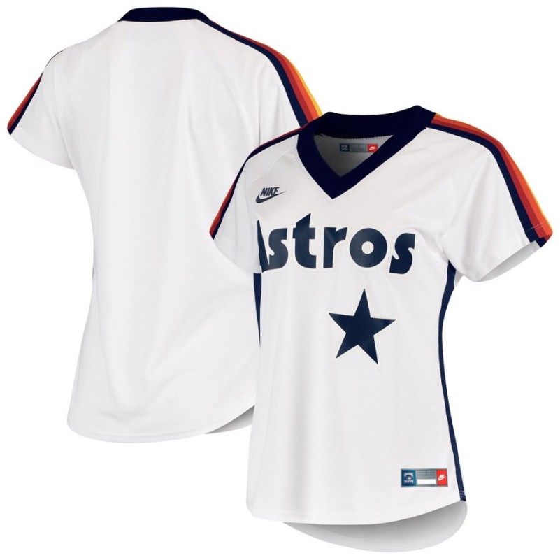 Women's Houston Astros Custom Nike 'Rainbow Shoulders' Throwback Stitched Jersey White