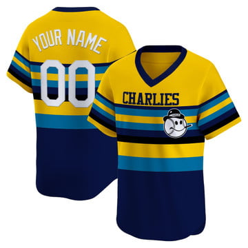 Charleston Charlies All Gender Custom 1970's Yellow Navy Stitched Jersey