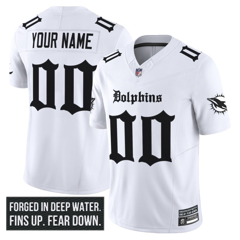 Miami Dolphins Custom 'Gothic Deep Water Edition' 2025 Vapor Limited Stitched Jersey White
