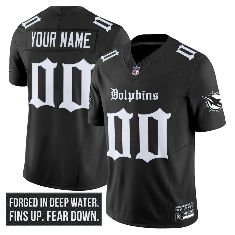 Miami Dolphins Custom 'Gothic Deep Water Edition' 2025 Vapor Limited Stitched Jersey Black
