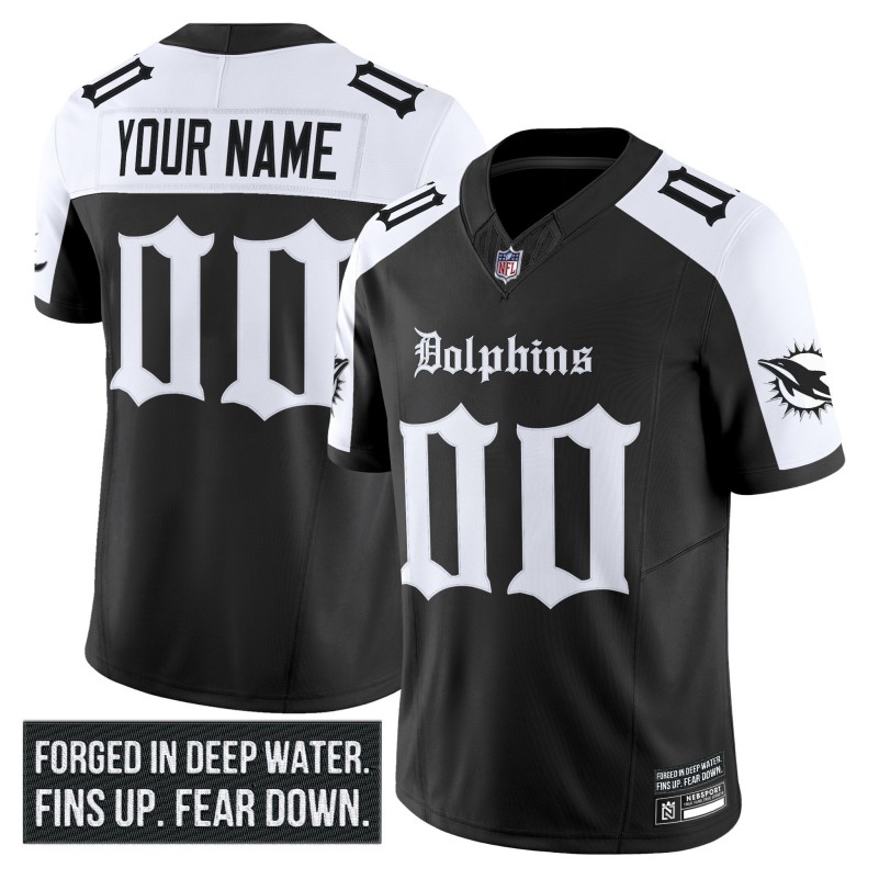 Miami Dolphins Custom 'Gothic Deep Water Edition' 2025 Vapor Limited Stitched Jersey Black White