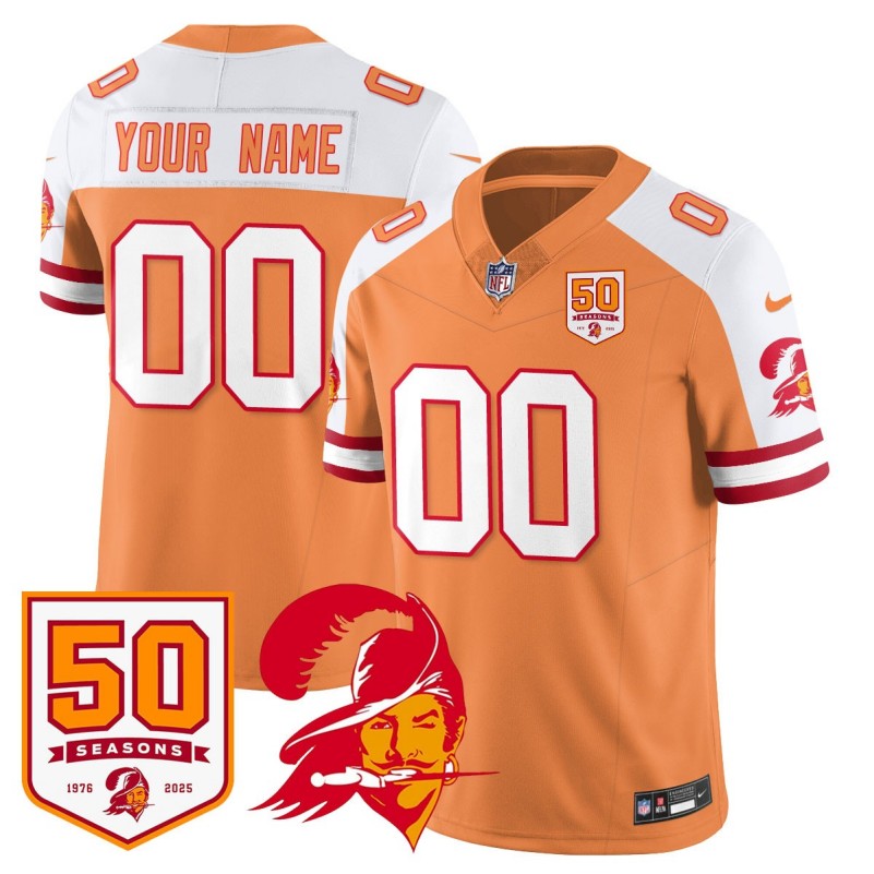 Tampa Bay Buccaneers All Gender Custom Creamside White '1976 Vapor Limited Stitched Jersey - 50th Seasons Patch