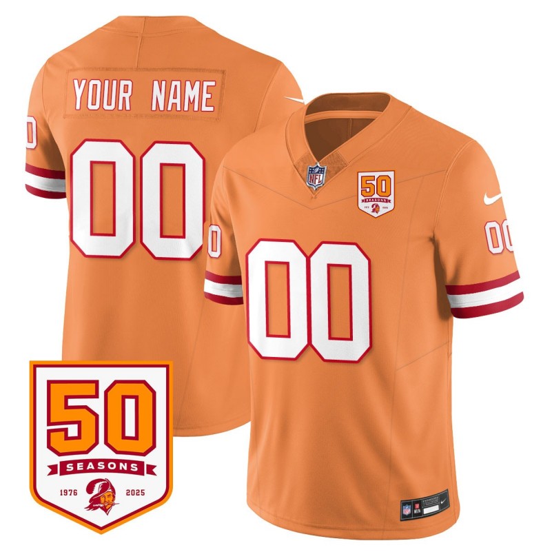 Tampa Bay Buccaneers All Gender Custom Creamside '1976 Vapor Limited Stitched Jersey - 50th Seasons Patch