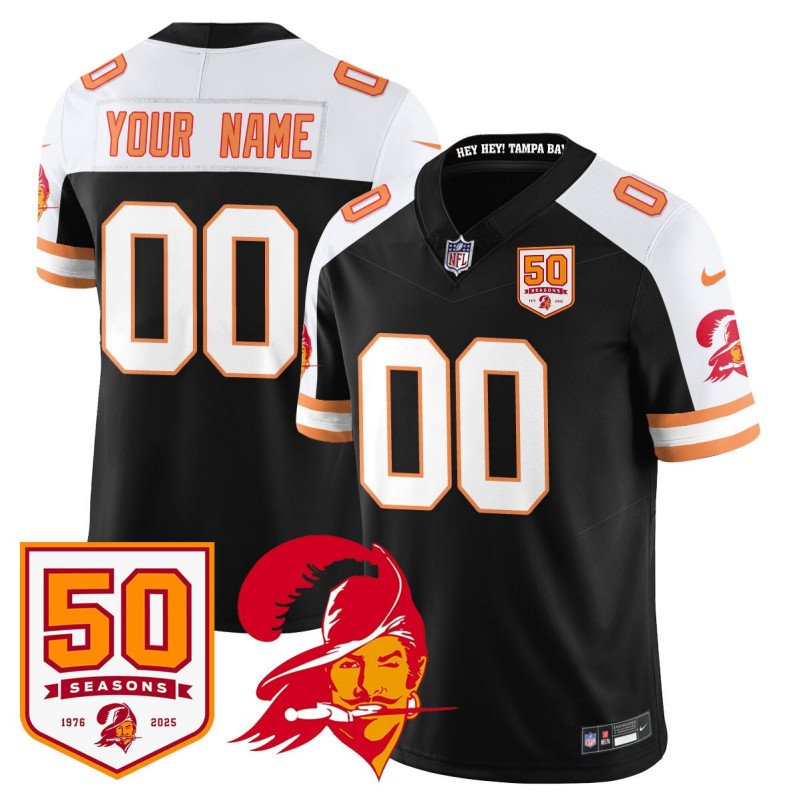 Tampa Bay Buccaneers All Gender Custom Black White '1976 Vapor Limited Stitched Jersey - 50th Seasons Patch