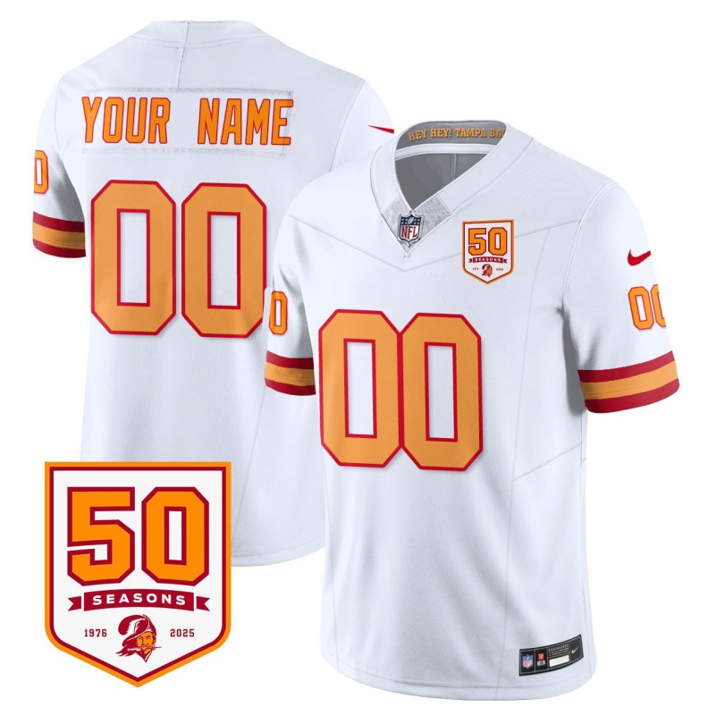 Tampa Bay Buccaneers All Gender Custom White '1976 Vapor Limited Stitched Jersey - 50th Seasons Patch