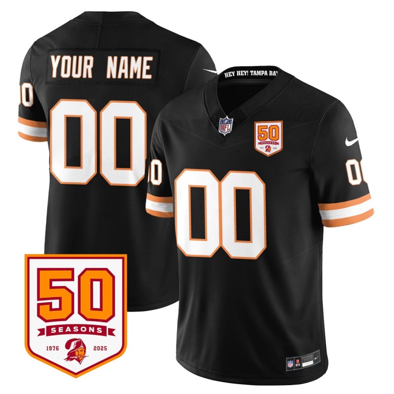 Tampa Bay Buccaneers All Gender Custom Black '1976 Vapor Limited Stitched Jersey - 50th Seasons Patch