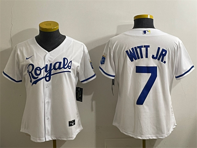 Youth Kansas City Royals #7 Bobby Witt Jr. White Cool Base Stitched Baseball Jersey