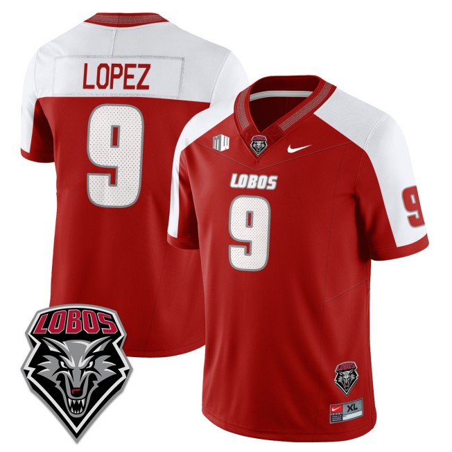 Men's New Mexico Lobos #9 Gabriel Lopez Red White Nike Limited 2025 UNM Football Jersey