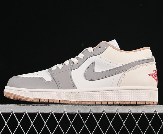 2025 Air Jordan 1 Low Sail Sneaker 553558-169 - Sail / Fire Red / College Grey / Hemp / Pale Ivory