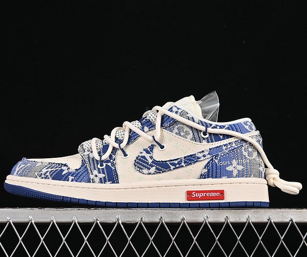 Air Jordan 1 Low Top SUP LV Luxury Sneaker White Grey Blue YX5066-373