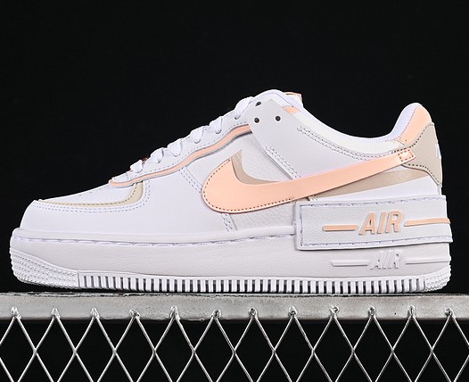 Women's Nike Air Force 1 Shadow Shoes CI0919-121 - White / Light Orewood Brown / White / Washed Coral