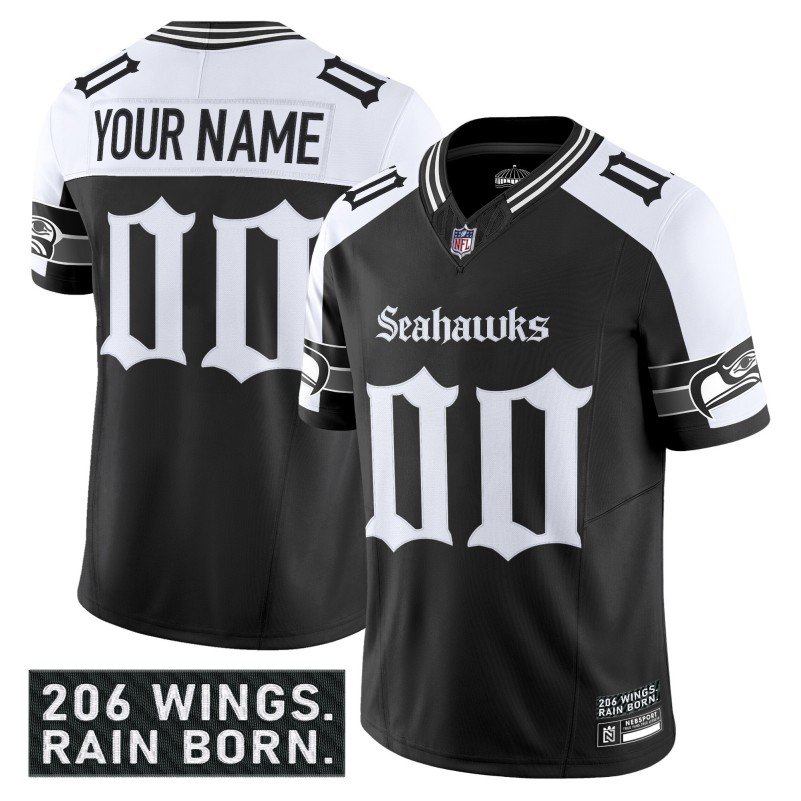 Seattle Seahawks 'Gothic Rain City Shadows Edition' Nike Vapor Limited Custom NFL Jersey - Black White