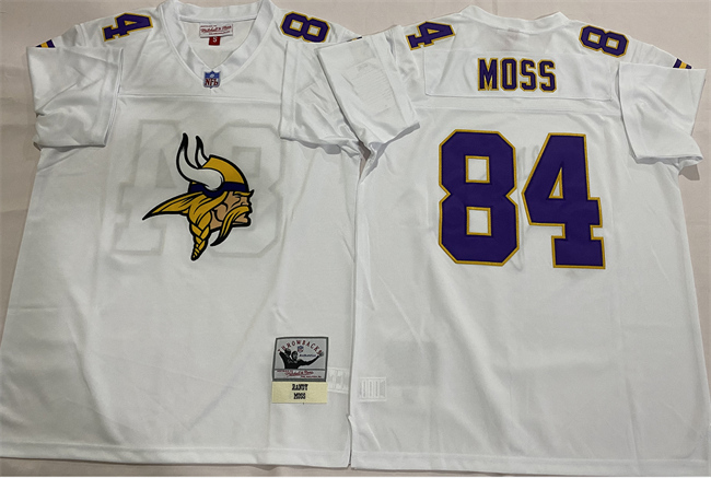 Men's Minnesota Vikings #84 Randy Moss White Mitchell & Ness Throwbacks Authentics Jersey