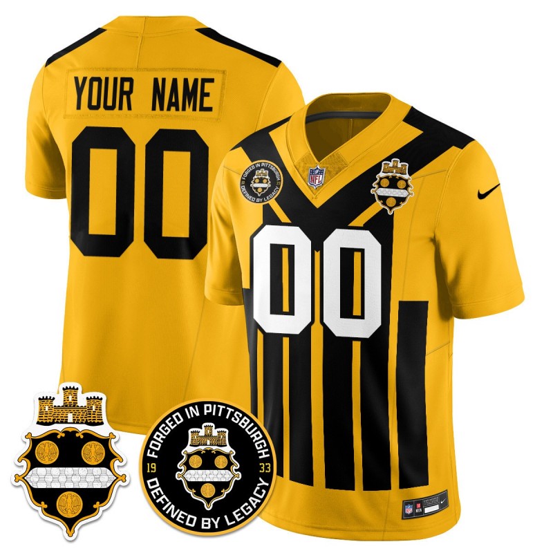 Pittsburgh Steelers Custom 1933 Classic Throwback Alternate Nike F.U.S.E. Vapor Limited 'Two 50th Anniversary Patch' NFL Jersey - Gold