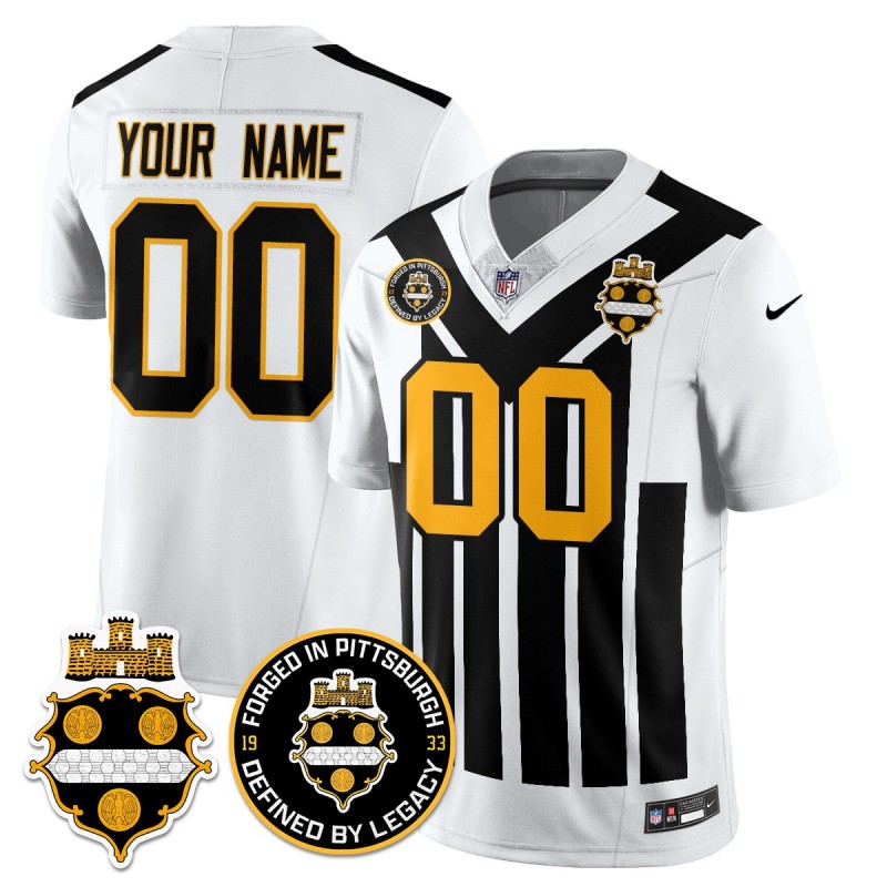 Pittsburgh Steelers Custom Nike Throwback Alternate 1933 'Two 50th Anniversary Patch' Vapor F.U.S.E. Limited NFL Jersey - White