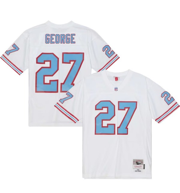 Men's Tennessee Oilers #27 Eddie George White Mitchell & Ness 1998 Legacy Replica Jersey