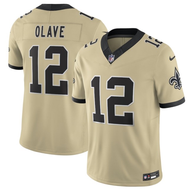 Men's New Orleans Saints #12 Chris Olave Nike Gameday Golds 2025 F.U.S.E. Alternate Vapor Limited Stitched Football Jersey - Gold