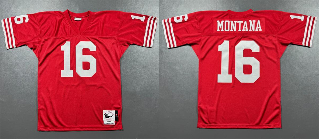 Men's San Francisco 49ers #16 Joe Montana Red 1989 Throwback Stitched Football Jersey