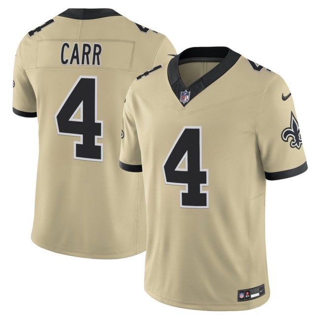Men's New Orleans Saints #4 Derek Carr Nike Gameday Golds 2025 F.U.S.E. Alternate Vapor Limited Stitched Football Jersey - Gold