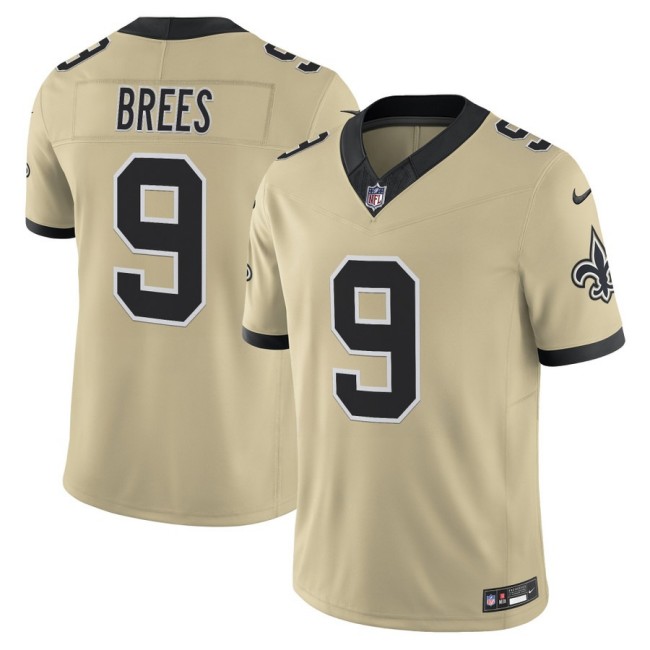 Men's New Orleans Saints #9 Drew Brees Nike Gameday Golds 2025 F.U.S.E. Alternate Vapor Limited Stitched Football Jersey - Gold