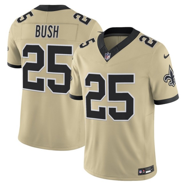 Men's New Orleans Saints #25 Reggie Bush Nike Gameday Golds 2025 F.U.S.E. Alternate Vapor Limited Stitched Football Jersey - Gold
