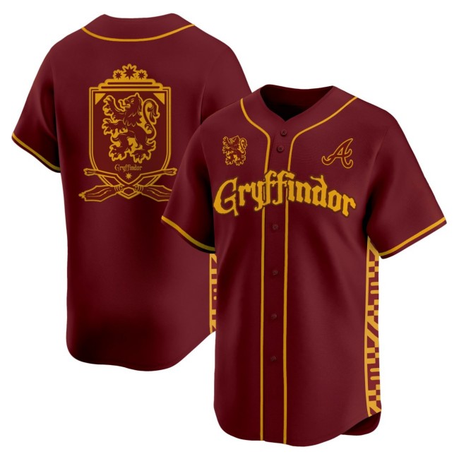 All Gender Atlanta Braves Harry Potter Gryffindor Red Stitched Baseball Jersey