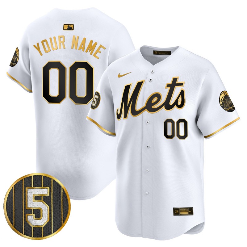 Mets Custom #5 David Wright Number Retirement Patch Nike Limited Stitched MLB Jersey - White Gold