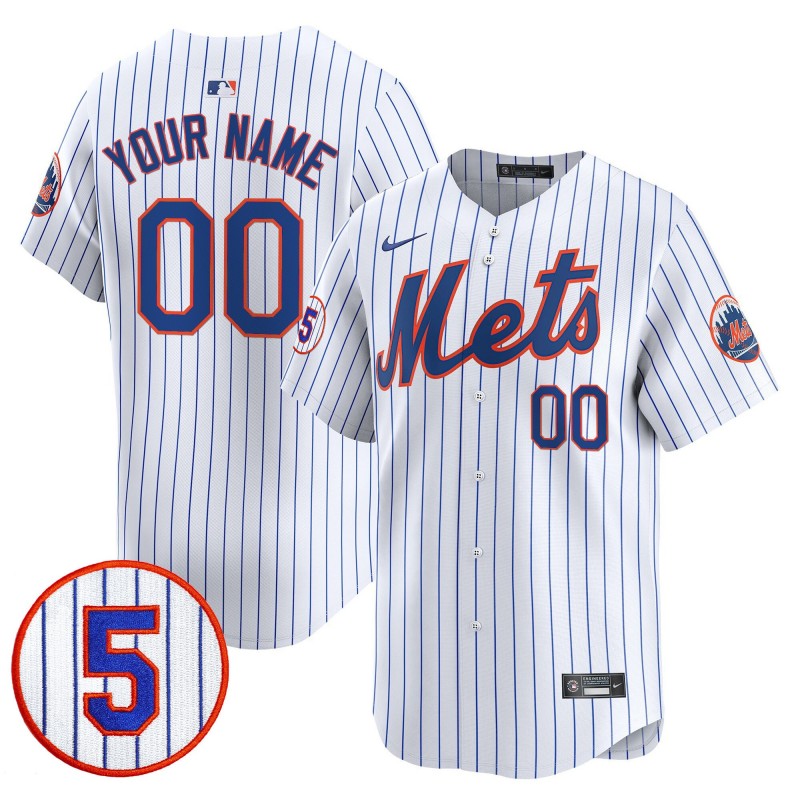 Mets Custom #5 David Wright Number Retirement Patch Nike Limited Stitched MLB Jersey - White