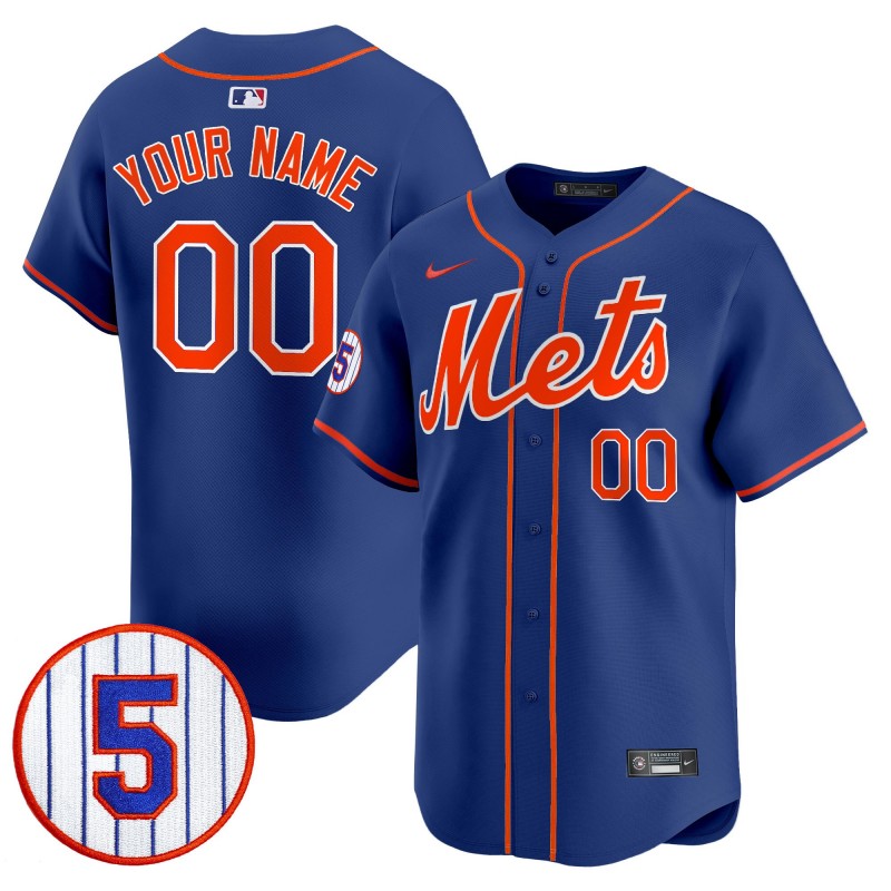 Mets Custom #5 David Wright Number Retirement Patch Nike Limited Stitched MLB Jersey - Royal