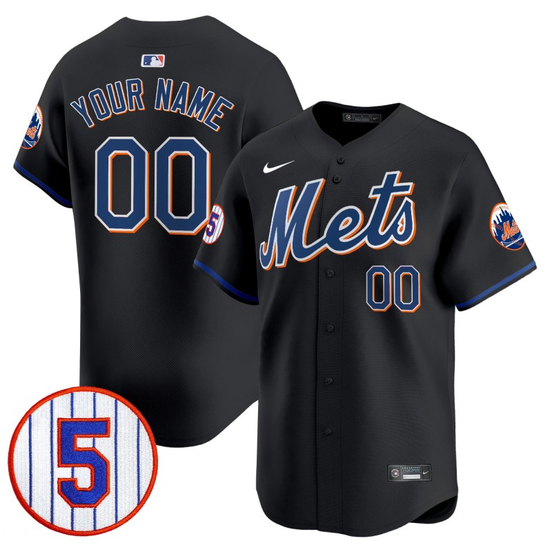 Mets Custom #5 David Wright Number Retirement Patch Nike Limited Stitched MLB Jersey - Black