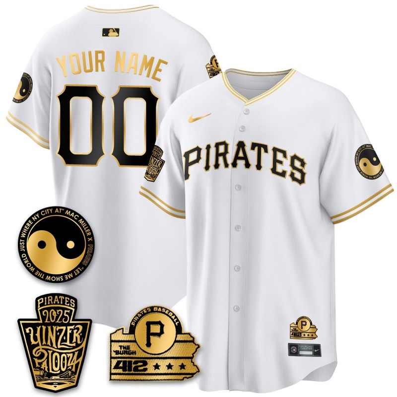 Yinzerpalooza 2025 PGH Pirates Custom MLB Limited Nike Jersey White Gold - All Stitched
