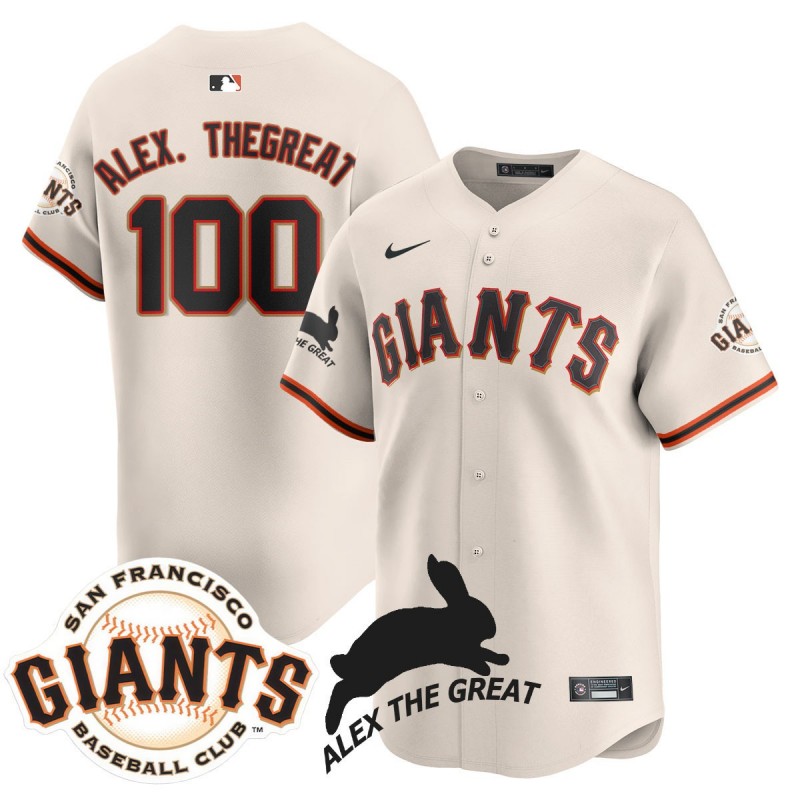 Men's SF Giants 100 ALEX. THEGREAT Rabbit Memories 2025 MLB Nike Jersey Cream - All Stitched