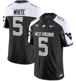Men's West Virginia Mountaineers #5 Pat White Coal Rush 2025 Nike FUSE Limited Stitched Football Jersey Black White