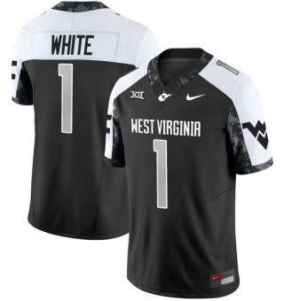 Men's West Virginia Mountaineers #1 Jahiem White Coal Rush 2025 Nike FUSE Limited Stitched Football Jersey Black White